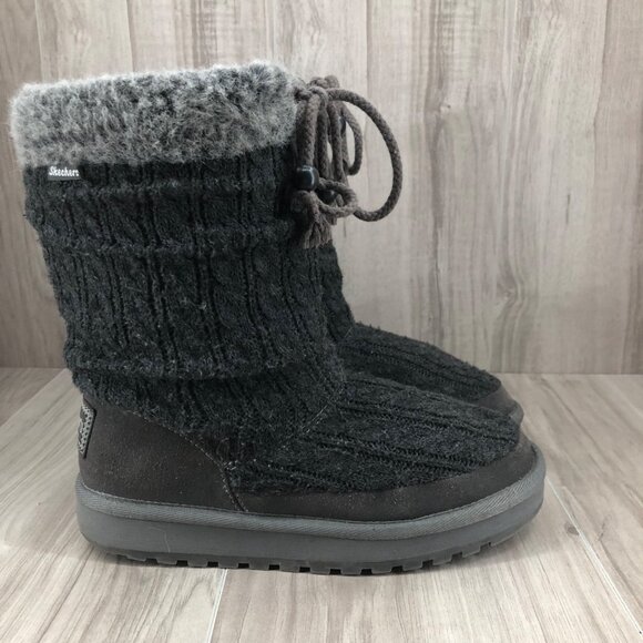 Skechers Boots Womens 7.5 Keepsakes Blur Gray Sweater Knit Pull On Winter Shoes - Picture 1 of 12